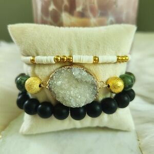 NWT Ryze Natural Stone White Druzy, Jasper, & Heishi Beaded Staxx Bracelets